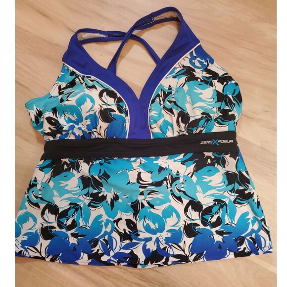Zero Posur Tankini Royal Blue & Turquoise Size 14 Adjustable Straps - Picture 1 of 7